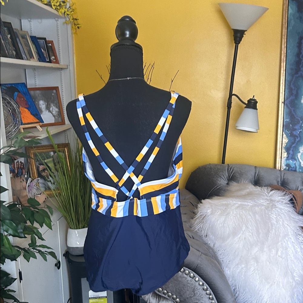 Kona Sol Blue and Yellow Striped One Piece - Picture 7 of 9